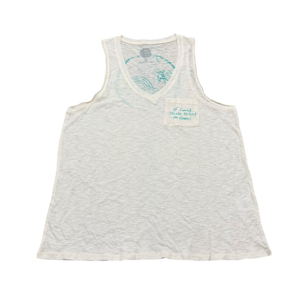 Women’s Lucky We Live Hawaii Tank Top White Turquoise V-Neck
